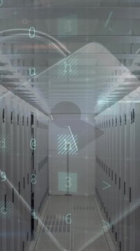 Animation of data processing with cyber attack warning over padlock and computer servers