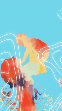 Animation of isohypses over colorful stain and flowers
