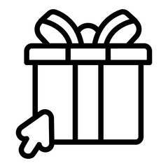 Present box with bow and mouse pointer line icon, cyber monday concept. Vector graphics. Box with cursor, gift sign on white background, style icon mobile or web design.
