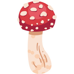 Red Mushroom With White Spots On A Transparent Background Flat Design Style Illustration