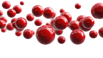 Cluster of shiny, red spheres floating against a black background, creating an abstract, organic, and dynamic composition