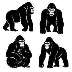 Obraz premium Illustration of 4 Gorillas, Silhouette Version