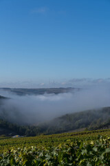 Inversion weather condition over the valley of river Main near the geman village called Thuengersheim