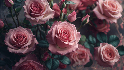 Obraz premium Delicate pink roses blooming gracefully in a bouquet