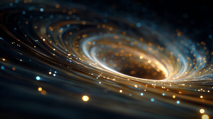 Galactic Vortex: A mesmerizing cosmic visualization captures the essence of a spiraling galactic formation, rendered in radiant golden and azure hues, suggesting the vastness and mystery of space.