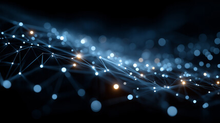Obraz premium Network Connectivity in Dark: A visualization of network connections, with glowing nodes and interconnected lines, set against a dark backdrop.