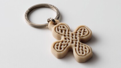 Beige Celtic Knot Cross Keychain.
