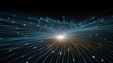 Obraz premium Data Symphony: A luminous center radiates energy, emanating a network of illuminated threads against a backdrop of darkness.