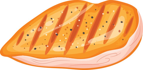 A close-up illustration of a grilled chicken breast with grill marks and pepper.