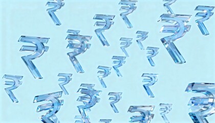 Multiple Transparent Indian Rupee Symbols Floating in Blue Background