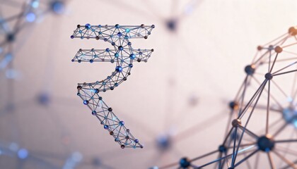 Abstract Digital Rupee Symbol with Networking Concept Illustration