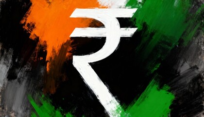 Modern abstract art representing Indian finance with currency symbol paint