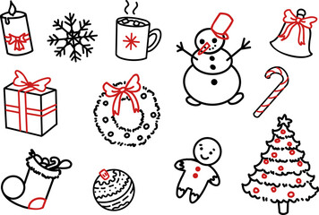 Hand-drawn Christmas doodle set with festive icons