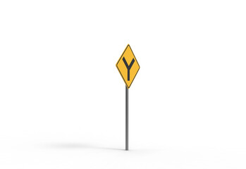 y intersection road sign angle view with shadow 3d render