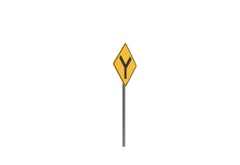 y intersection road sign angle view without shadow 3d render
