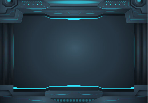 Futuristic blue neon technology background featuring glowing lines, modern geometric shapes, and a dark cyber interface frame. Ideal for gaming layouts, digital dashboards, sci-fi concepts, and techno