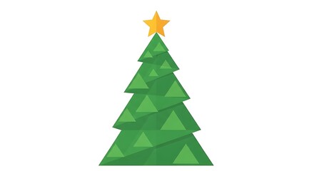 Obraz premium Festive Green Christmas Tree with Golden Star on White Background.