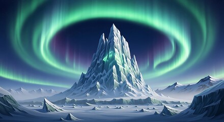 Majestic Ice Mountain Under Aurora Borealis Digital Art.
