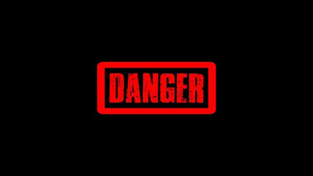 Danger Spray Paint stencil animation. Alpha channel, transparent background.