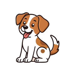 Cute Cartoon Puppy Vector Illustration – Happy Brown and White Dog Sitting with Tongue Out © Anamul Graphics