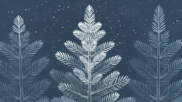 Linear Winter-Themed Botanical Design Featuring Pine Branches on a Dark Blue