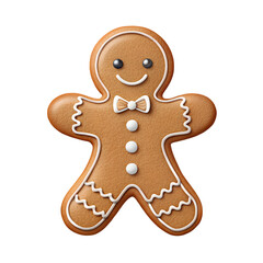 Classic gingerbread man cookie with icing decoration, a sweet treat for christmas and winter holidays isolated on transparent background