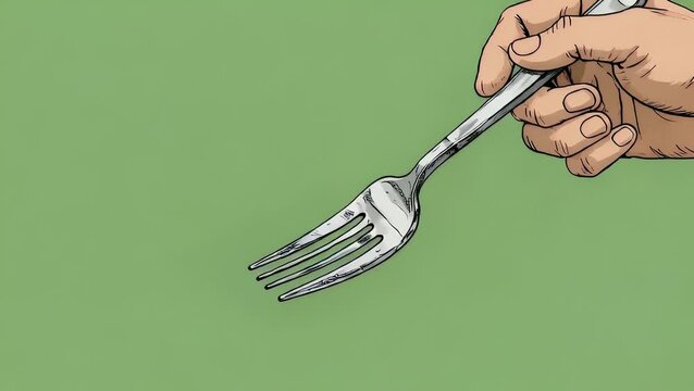 Illustration of an Eating Utensil with Four Tines Set Upon a Verdant Colored