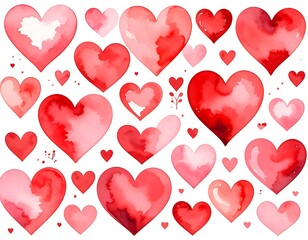Watercolor hearts in shades of red, perfect for Valentine's