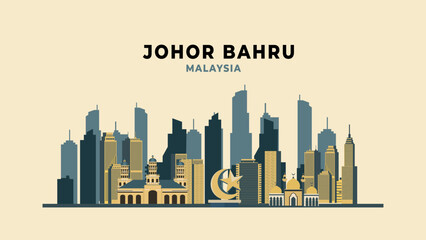 Obraz premium Johor bahru city travel background flat illustration