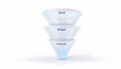 Business decision funnel concept showing need, budget, and authority stages for effective marketing strategy and buyer journey.