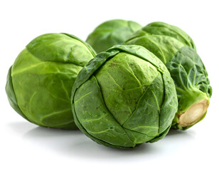 Fototapeta premium Close-up Raw green Brussels sprouts white isolated generative AI