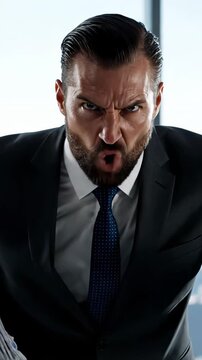 Furious businessman yelling in anger, surrounded by a mountain of paperwork and feeling highly stressed. Overwhelmed manager or supervisor showing intense frustration and exhaustion