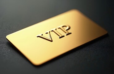 Gold VIP card rests on a dark textured surface. Embossed letters signify elite status, offering premium access and exclusive privileges to its holder.