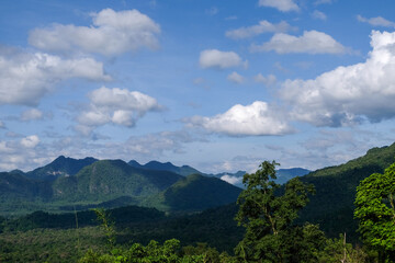 Mountains, blue sky, clouds and sea of ​​mist at the Khao Khat Historical Centre, Thailand