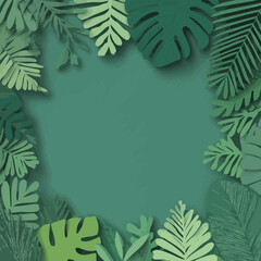 
Tropical leaves in paper cut style green frame.