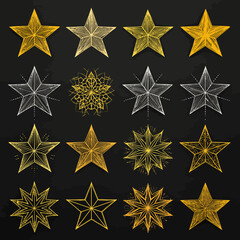 Yellow stars in flat outline and glyph setting in pattern.