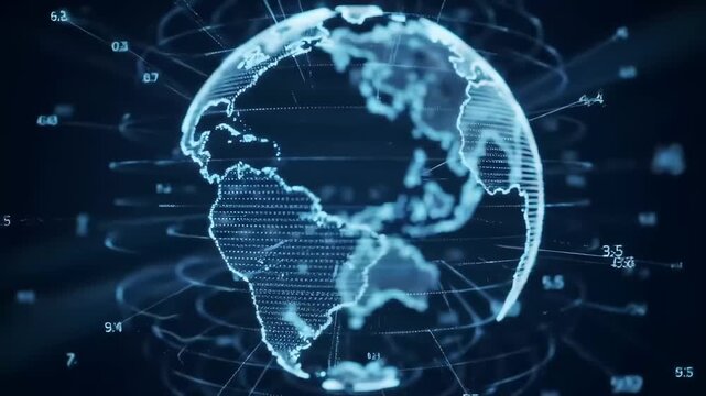 Glowing digital earth with abstract network lines and data streams representing global connectivity and technology - Powered by Adobe