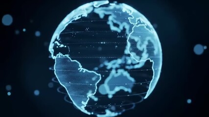 Glowing digital earth hologram rotating slowly in dark space with data streams and bokeh effects globe - Powered by Adobe