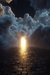 Pathway to Enlightenment Through Clouds at Dawn.
