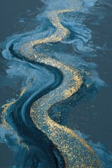 Abstract Blue River Flowing Through Golden Landscape.