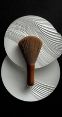 Elegant White Plates and a Tea Whisk on a Dark Background.