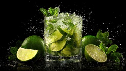 Refreshing Mojito Cocktail with Fresh Lime and Mint.