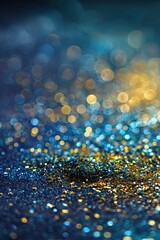 Sparkling Blue and Gold Glitter Background.