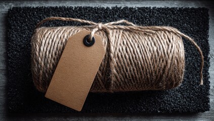 Rolled Twine with Label on Dark Mat.