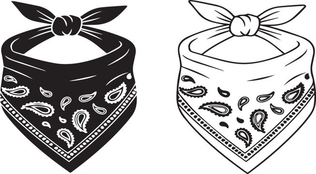 Vector illustration set of paisley pattern bandana or neck scarf tied on white background