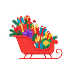 Christmas sleigh full of gifts vector illustration holiday presents celebration season winter december joy on transparent background