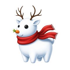 Cute christmas reindeer with scarf and carrot nose holiday season winter animal illustration design art 3d render on transparent background