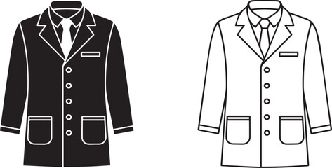 Doctor lab coat uniform vector icon symbol set with shirt and tie for professional design.