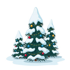 Christmas trees snow covered holiday season winter scene festive decoration evergreen forest landscape art on transparent background