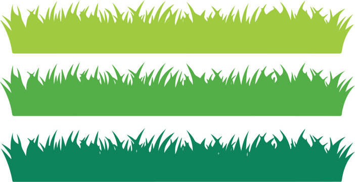 Set of three horizontal grass strips in light, medium, and dark green shades vector illustration for nature and design themes